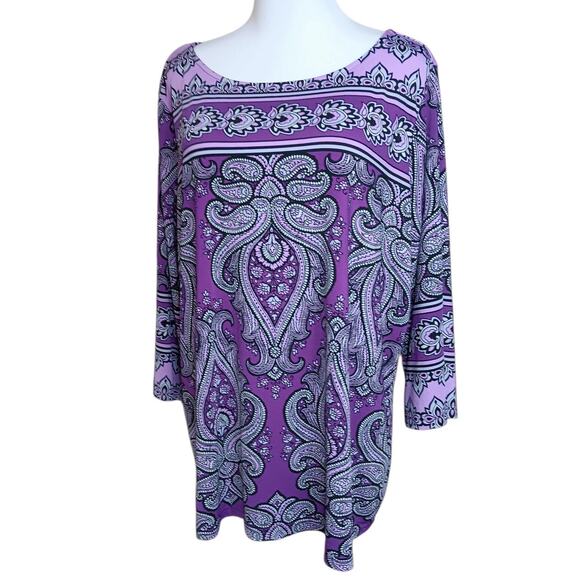 BOB MACKIE Stretchy Tunic Top Blouse Plus 1X Purple Career Office Travel Trip - Picture 7 of 8